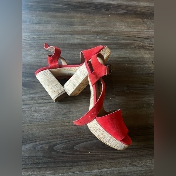 Free People Womens Cork Platform Sandals Shoes Red - Picture 2 of 13